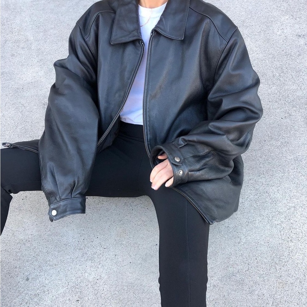 SVC Vintage Oversized Dark Black Brown Leather Jacket Unisex